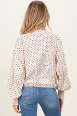 Ivory Polka Dot Long Sleeve Smocked Maternity Top