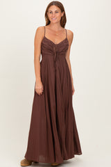 Burgundy Gathered Tie Front Maxi Dress