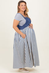 Blue Striped Colorblock Denim Contrast Maternity Plus Maxi Dress