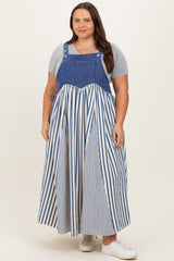 Blue Striped Colorblock Denim Contrast Maternity Plus Maxi Dress