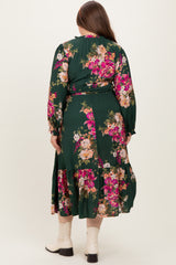 Forest Green Floral Long Sleeve Maternity Plus Midi Dress