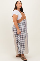 Mocha Multicolor Colorblock Plaid Denim Overall Plus Dress