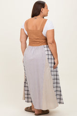 Mocha Multicolor Colorblock Plaid Denim Overall Plus Dress