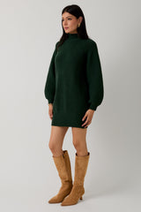 Hunter Green Mock Neck Cozy Sweater Dress