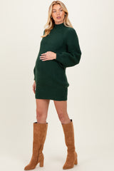 Hunter Green Mock Neck Cozy Maternity Sweater Dress