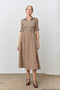 Mocha Gingham Smocked Button Down Midi Dress