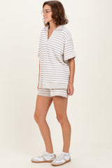 Cream/Beige Stripe Short Sleeve Short Set