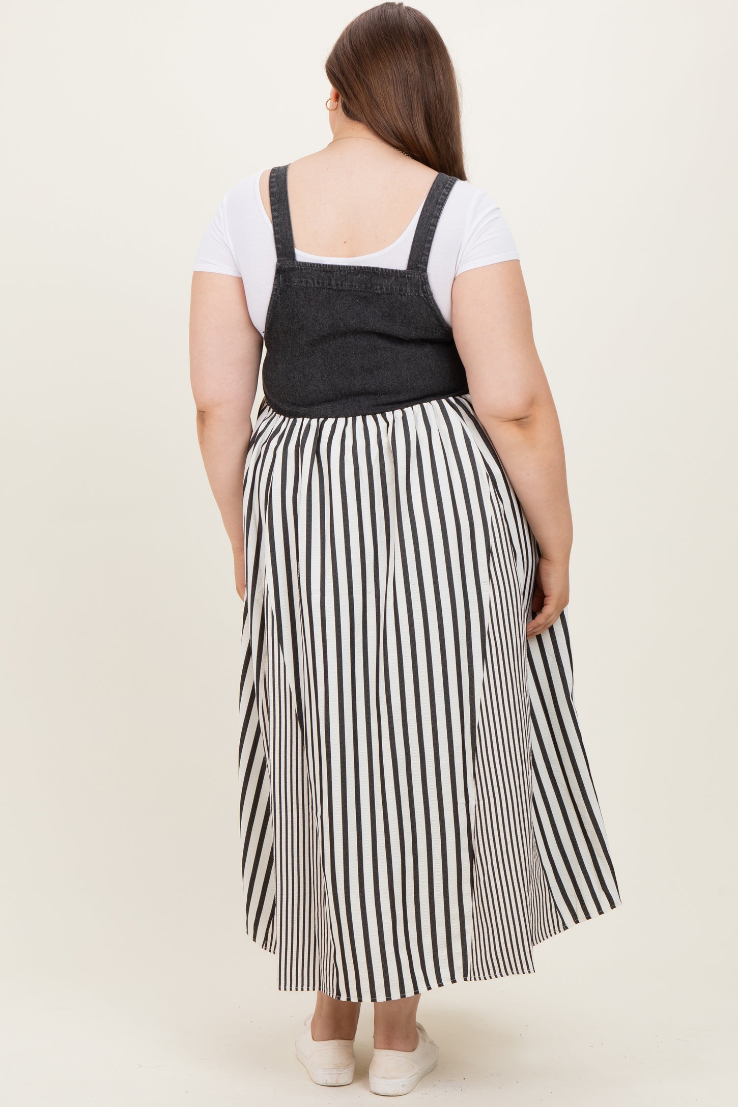 Charcoal Striped Colorblock Denim Contrast Maternity Plus Maxi Dress