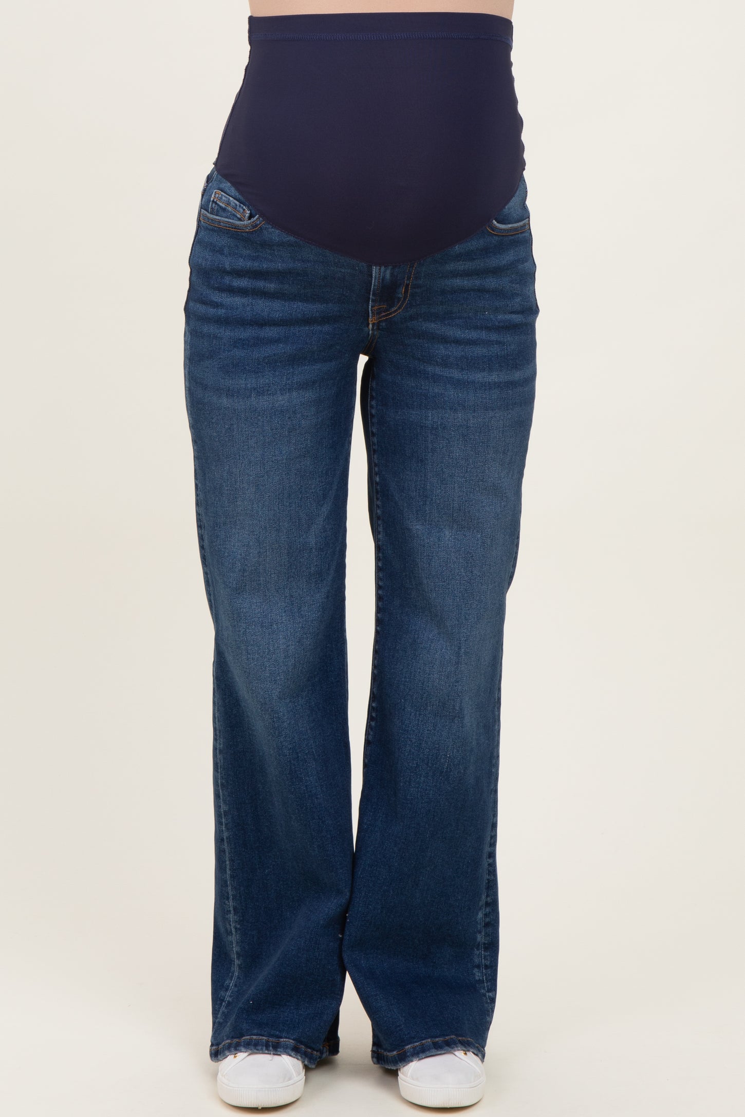 Navy Dark Wash Relaxed Wide Leg Maternity Jeans
