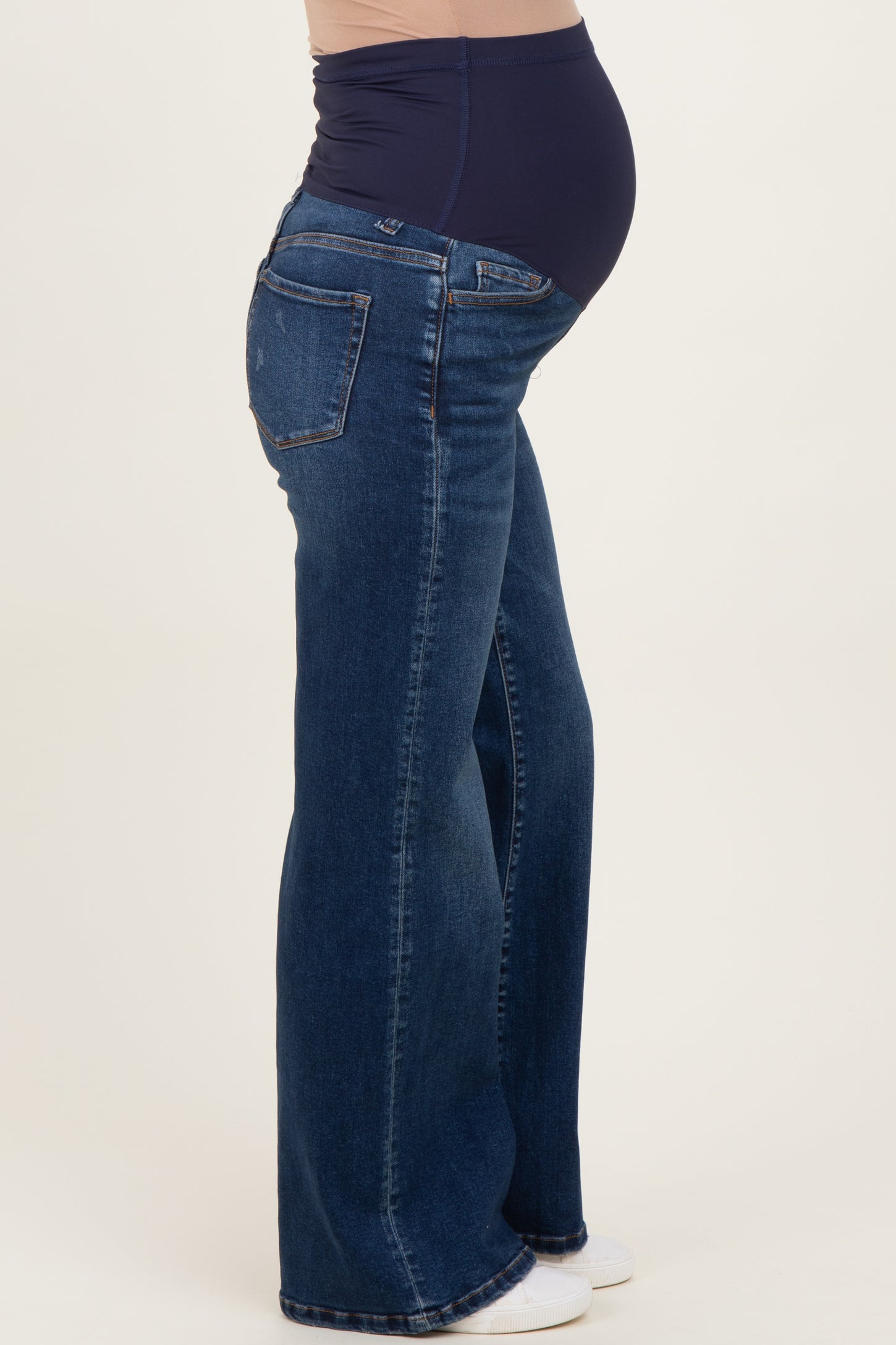 Navy Dark Wash Relaxed Wide Leg Maternity Jeans