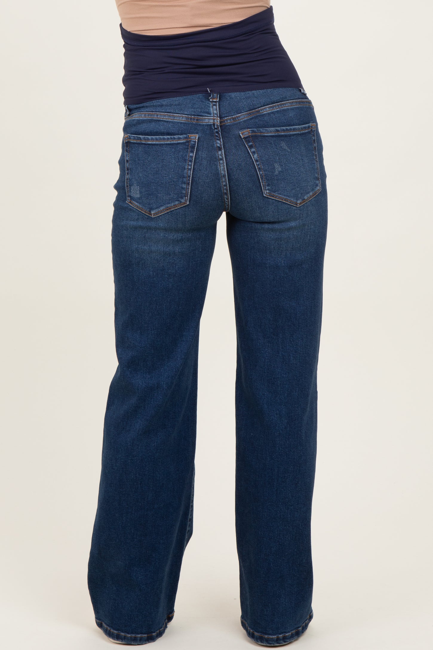 Navy Dark Wash Relaxed Wide Leg Maternity Jeans