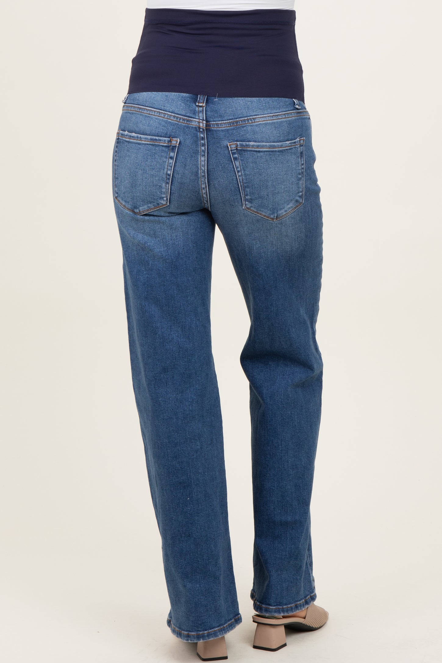 Blue Medium Wash Wide Leg Maternity Jeans