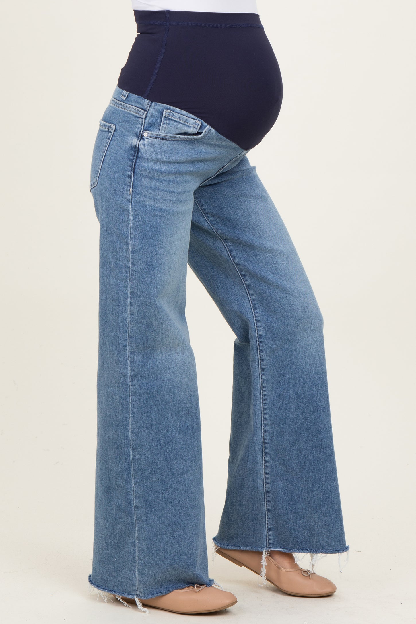 Blue Distressed Relaxed Wide Leg Maternity Jeans