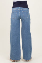 Blue Distressed Relaxed Wide Leg Maternity Jeans