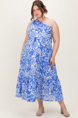 Royal Blue Floral One Shoulder Maternity Plus Maxi Dress