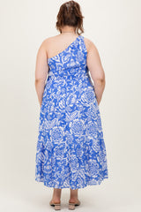 Royal Blue Floral One Shoulder Maternity Plus Maxi Dress
