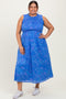 Royal Blue Floral Smocked Sleeveless Plus Midi Dress