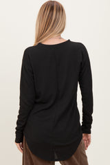 Black Solid Ribbed Long Sleeve Tunic Top