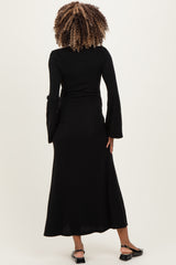 Black Solid Ribbed Long Sleeve Square Neck Maternity Maxi Dress