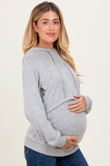 Heather Grey Double Layer Long Sleeve Maternity Nursing Hoodie