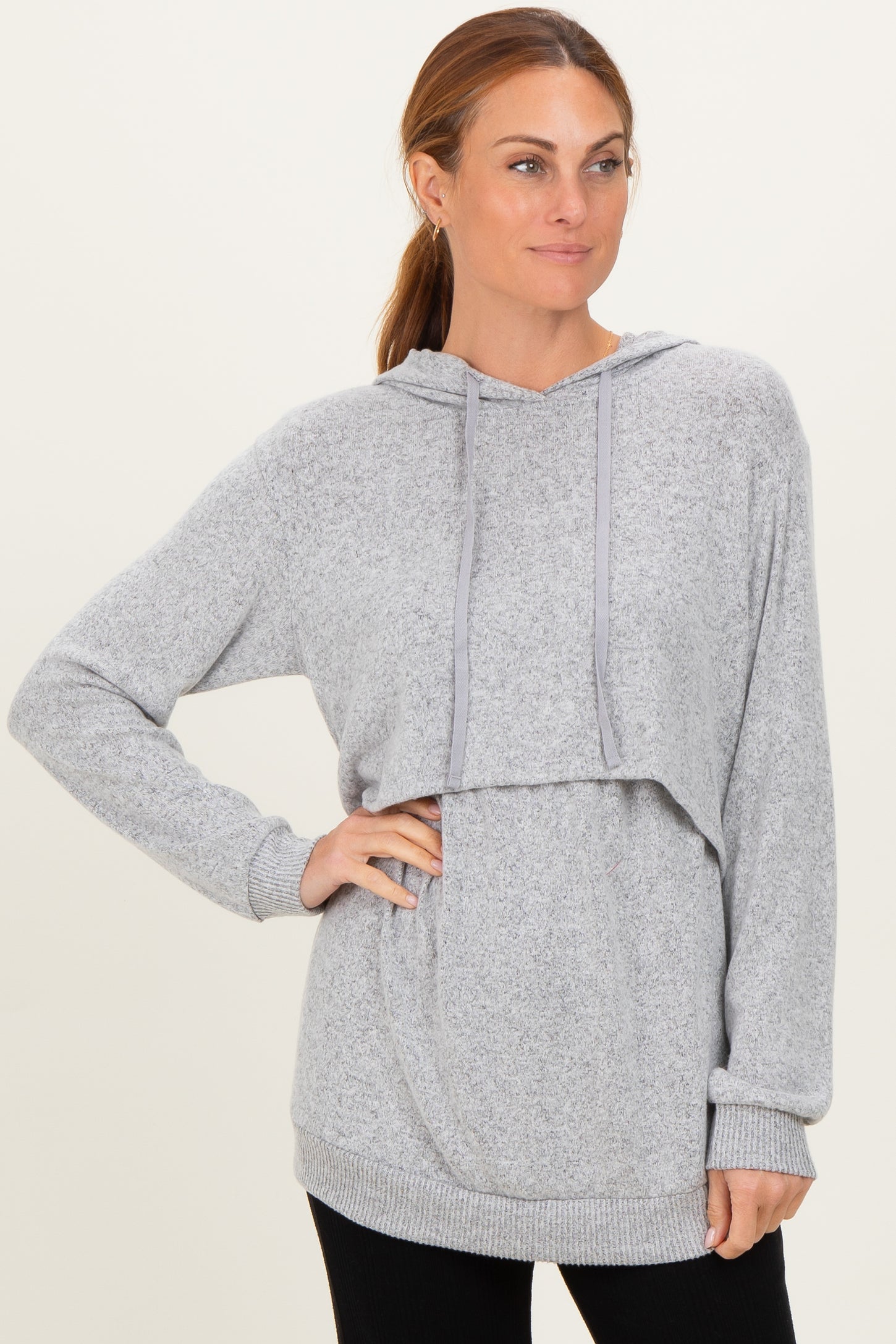Heather Grey Double Layer Long Sleeve Nursing Hoodie