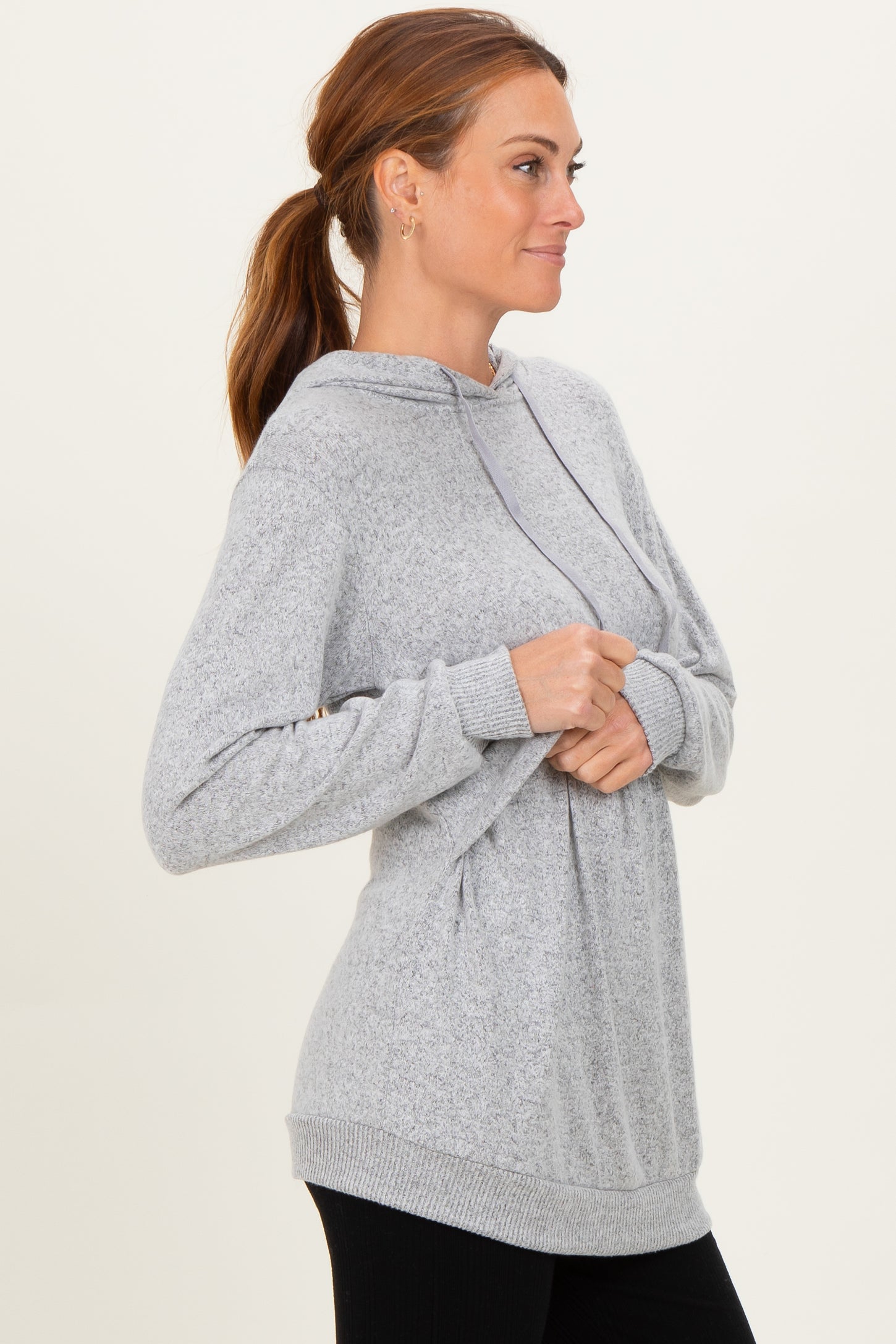 Heather Grey Double Layer Long Sleeve Nursing Hoodie