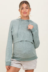 Mint Double Layer Long Sleeve Maternity Nursing Hoodie