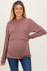Mauve Double Layer Long Sleeve Maternity Nursing Hoodie