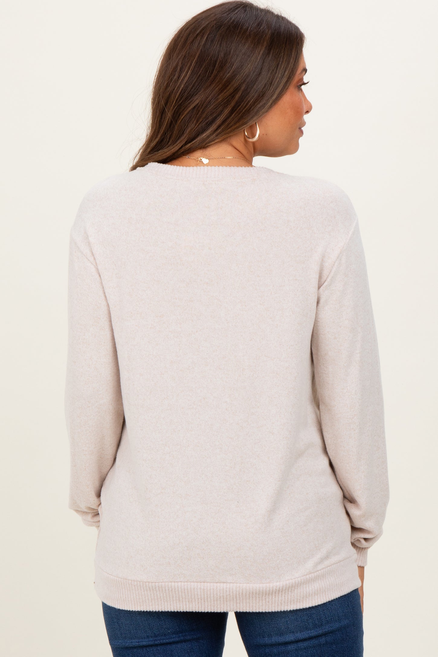 Beige V-Neck Double Layer Maternity Nursing Pullover Top