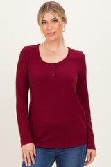 Burgundy Ribbed Long Sleeve Maternity Henley Top