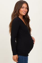 Black Ribbed Long Sleeve Maternity Henley Top