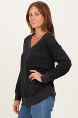 Black V-Neck Long Sleeve Pullover Top