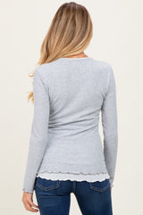 Heather Grey/White Ribbed Long Sleeve Maternity Twofer Top