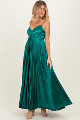 Forest Green Pleated Satin Sleeveless Maternity Maxi Dress