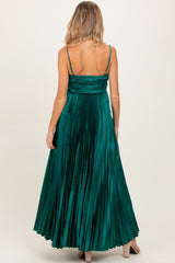 Forest Green Pleated Satin Sleeveless Maternity Maxi Dress