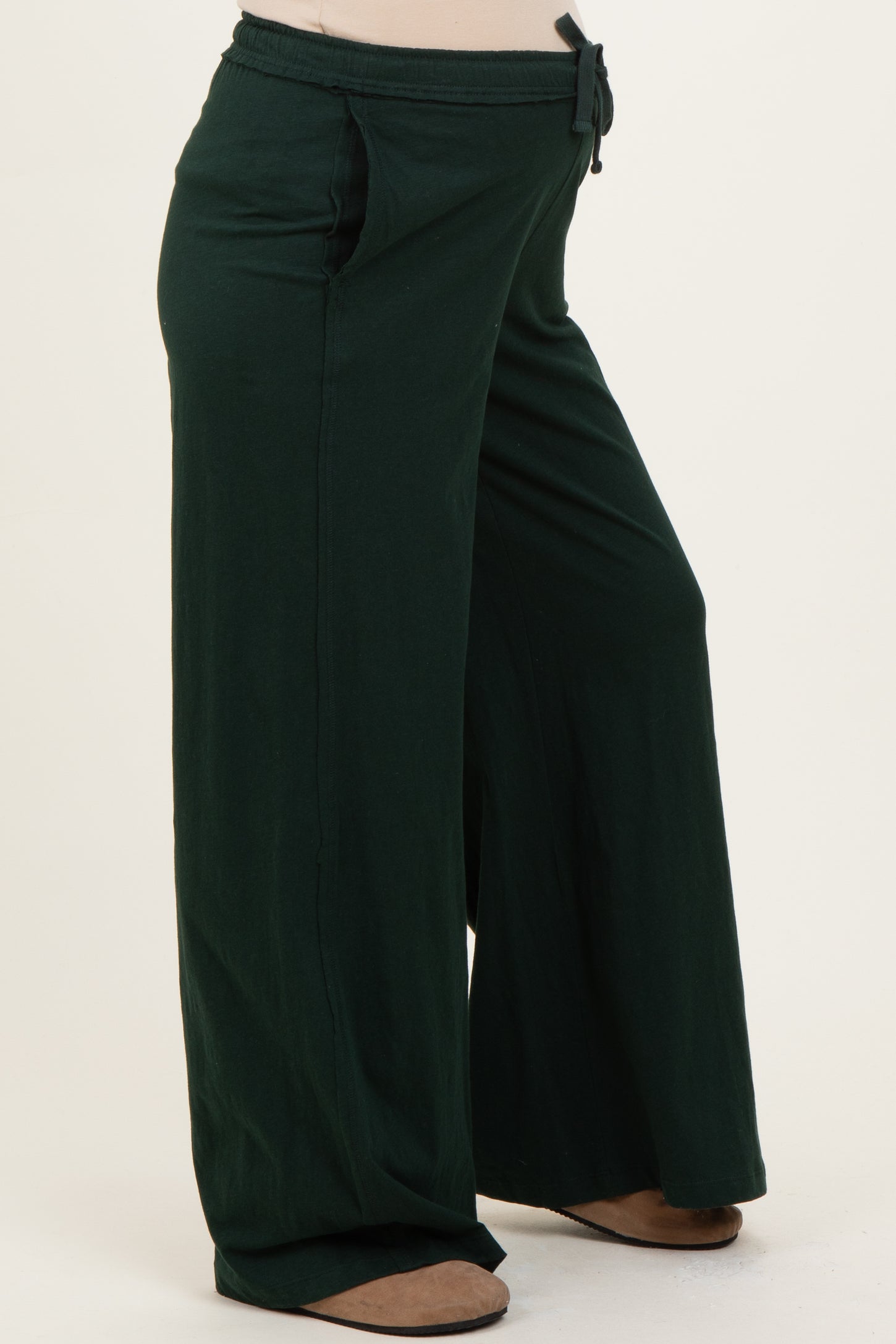 Forest Green Drawstring Wide Leg Maternity Lounge Pant