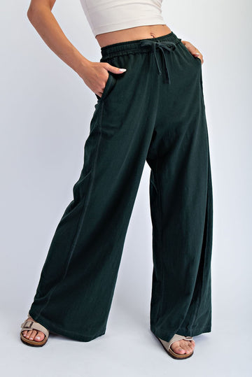 Forest Green Drawstring Wide Leg Lounge Pant