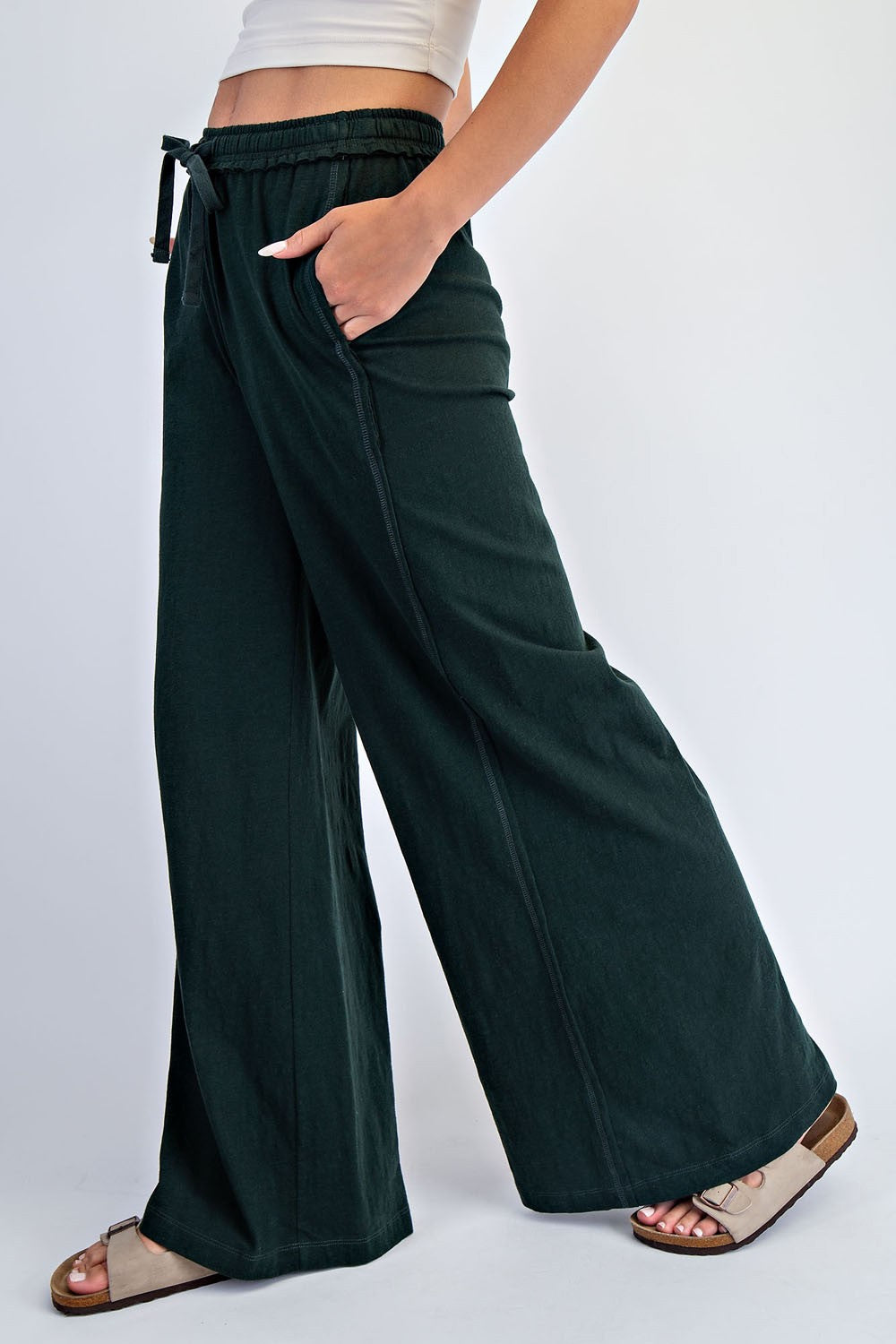 Forest Green Drawstring Wide Leg Lounge Pant