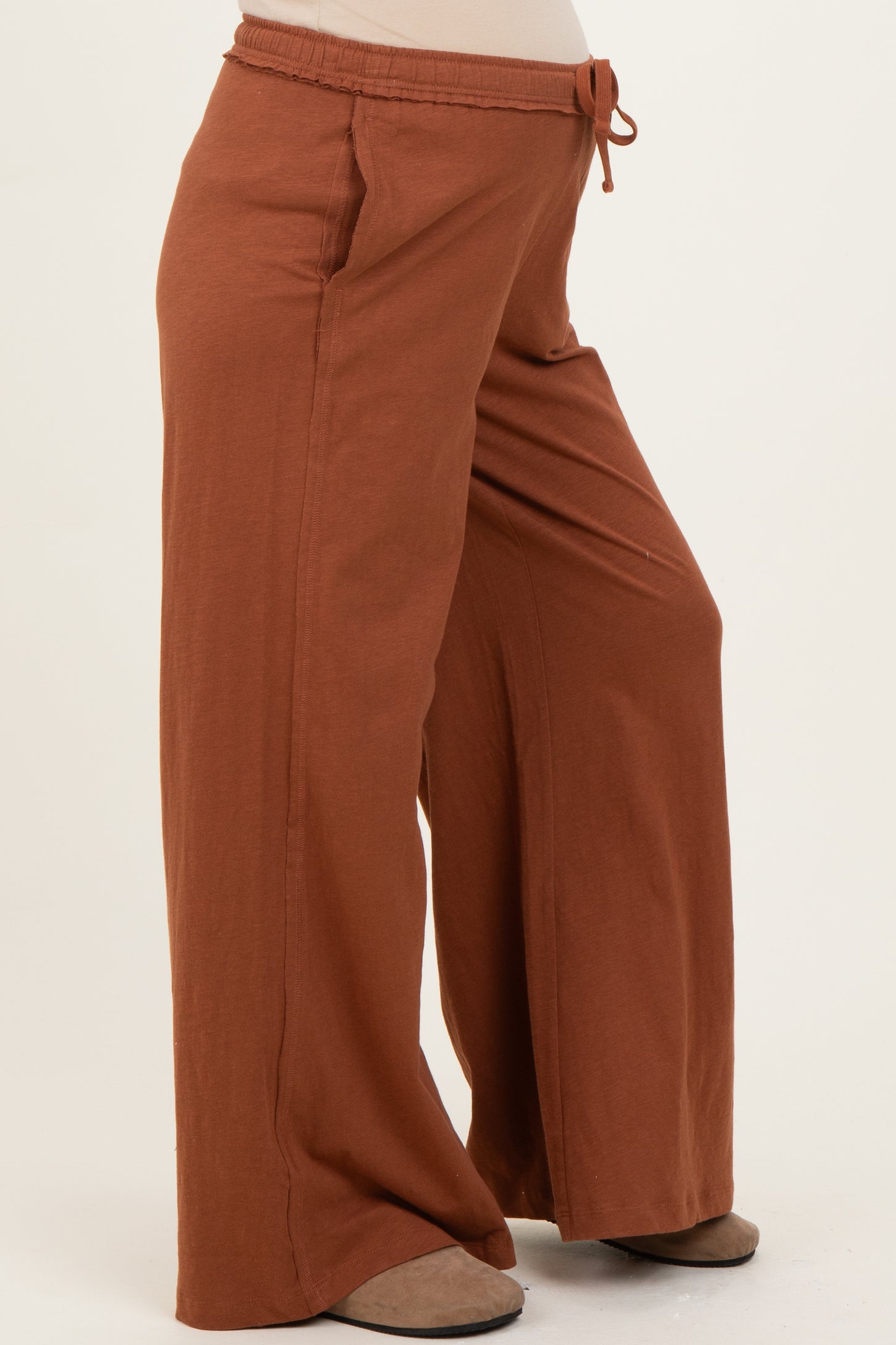 Rust Drawstring Wide Leg Maternity Lounge Pant