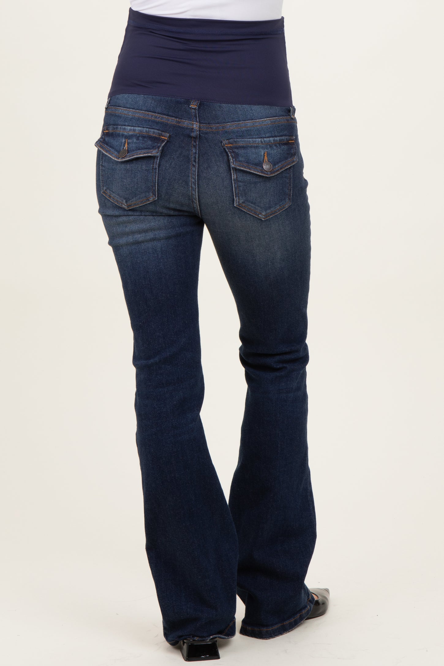 Navy Blue Flap Back Pocket Bootcut Maternity Jeans