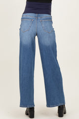 Blue Baggy Wide Leg Maternity Jeans