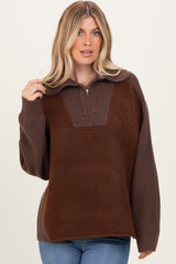 Brown Colorblock Half Zip Pullover Sweater