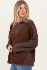 Brown Colorblock Half Zip Pullover Sweater