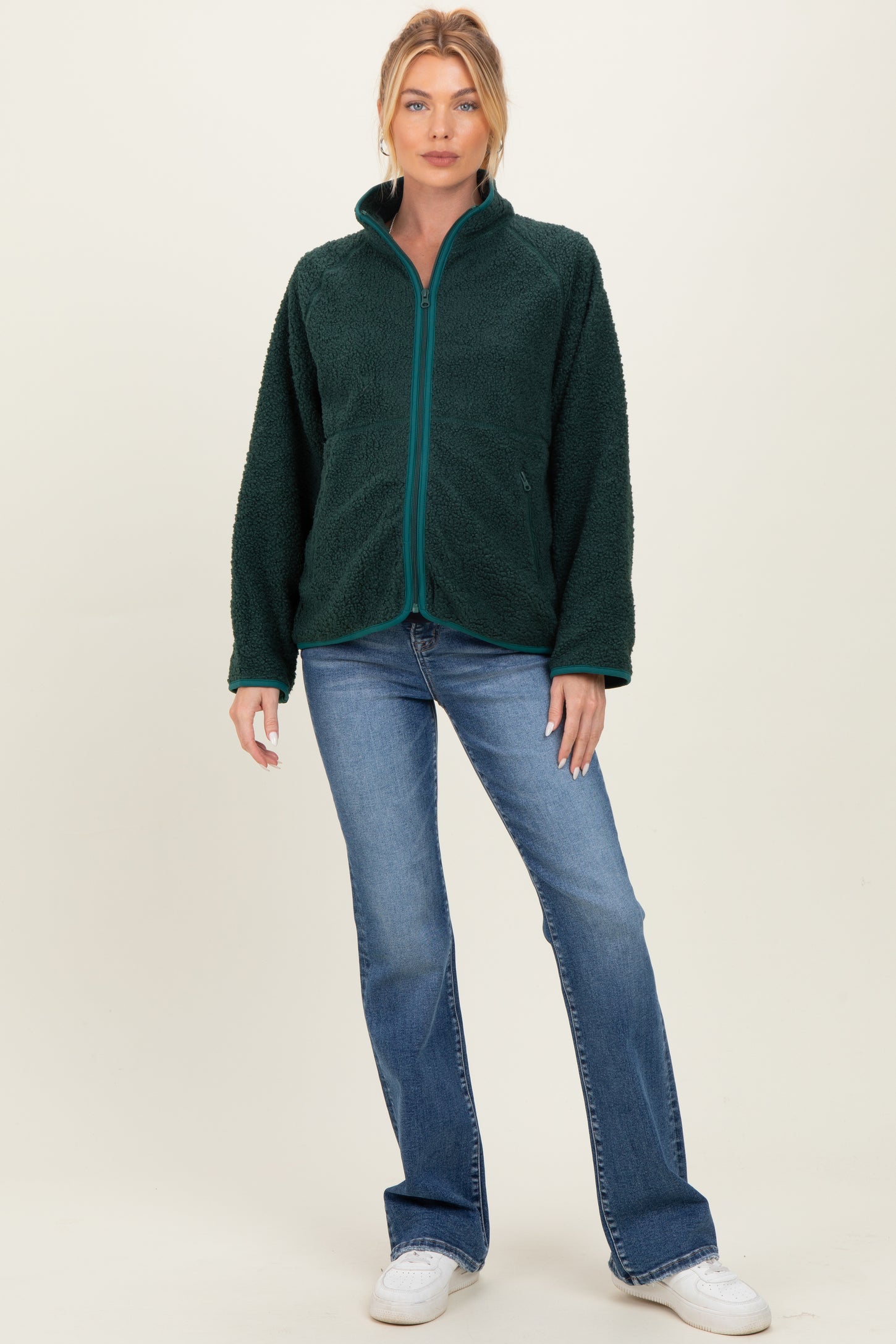 Forest Green Fleece Full Zip Maternity Jacket