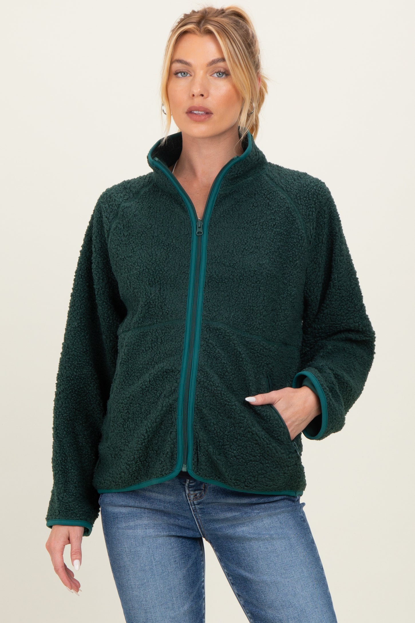 Forest Green Fleece Full Zip Maternity Jacket