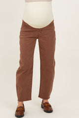 Brown Ankle Barrel Leg Maternity Jeans