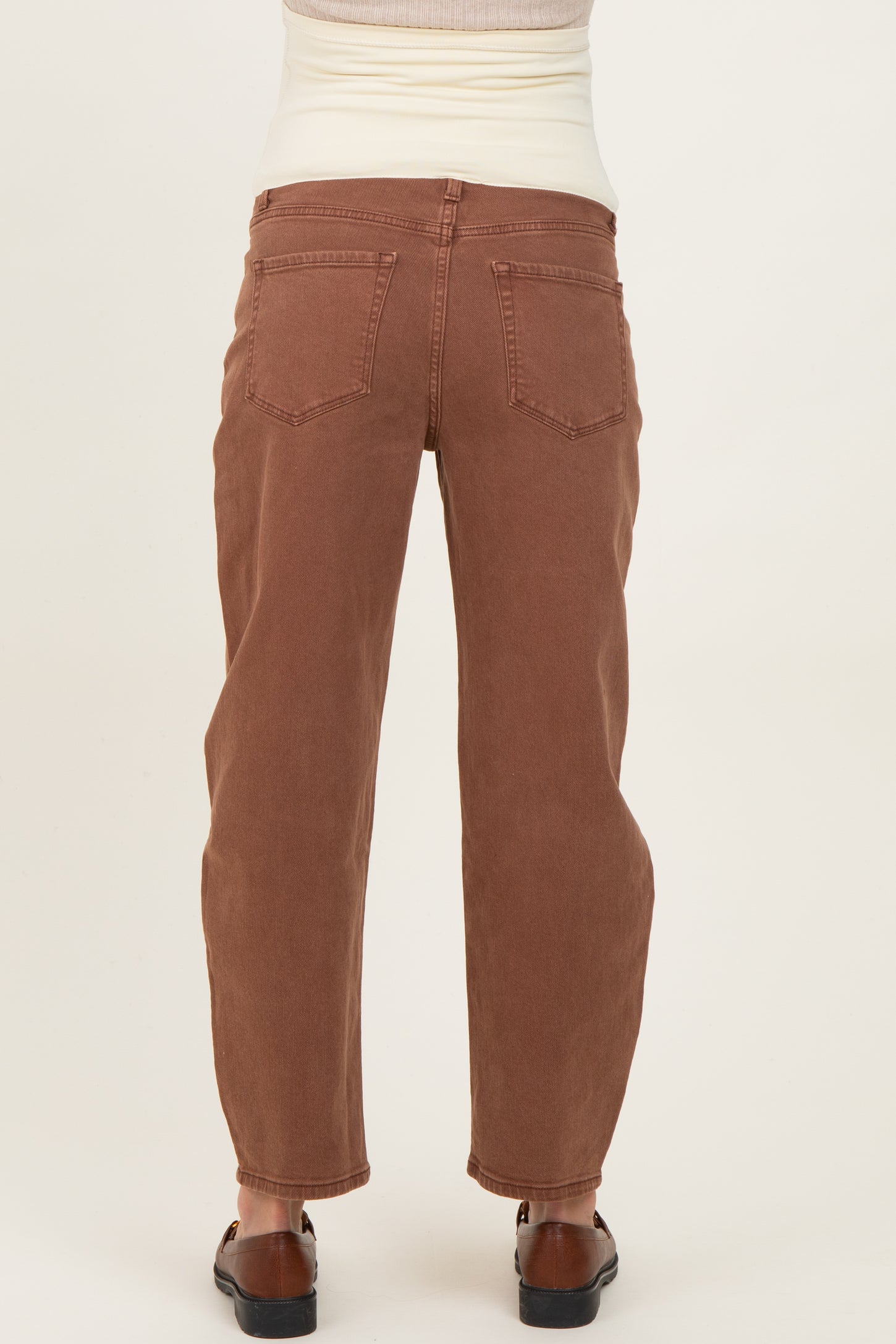 Brown Ankle Barrel Leg Maternity Jeans