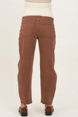 Brown Ankle Barrel Leg Maternity Jeans