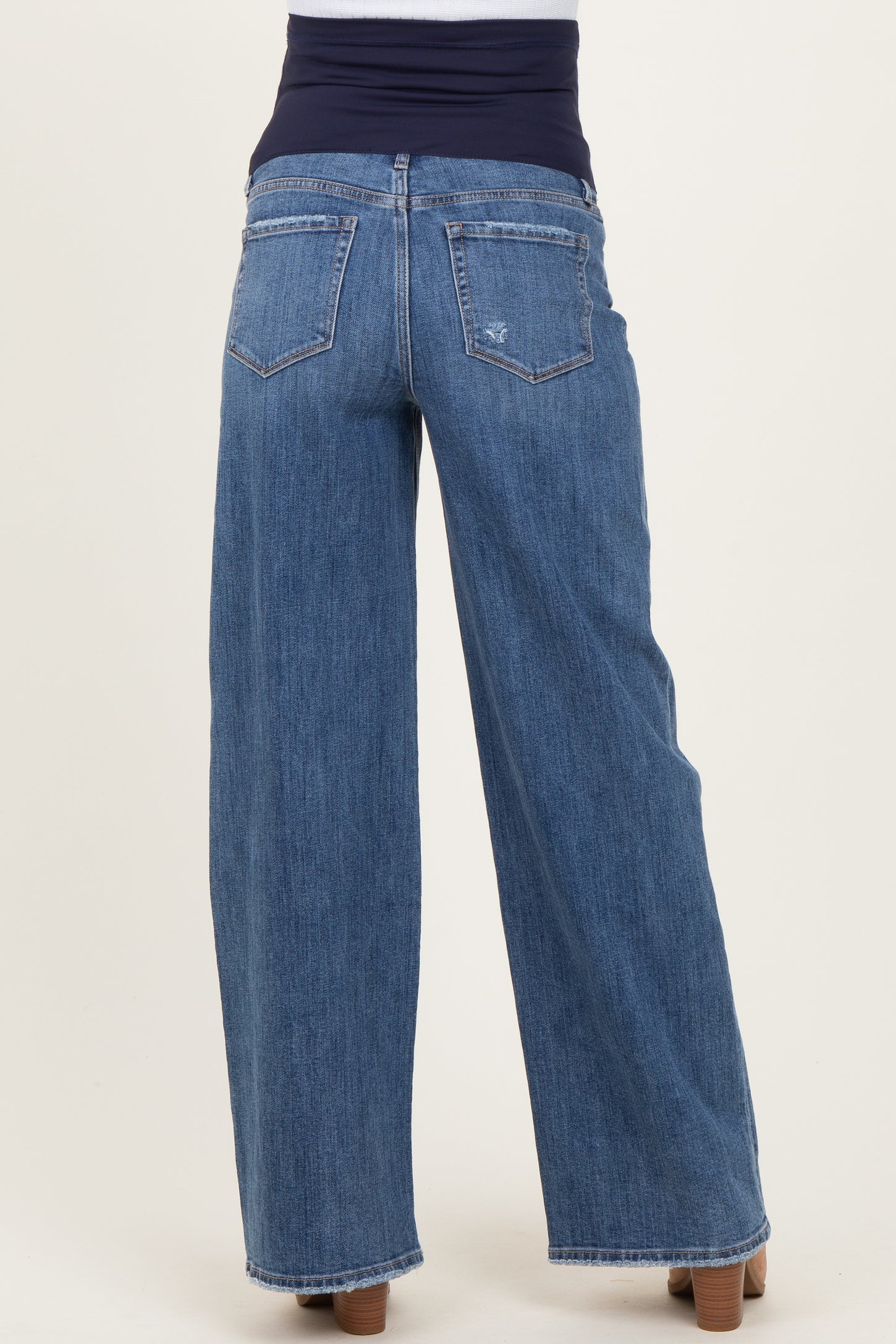 Blue Distressed Open Knee Wide Leg Maternity Jeans