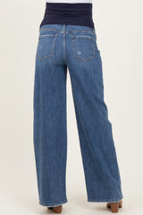 Blue Distressed Open Knee Wide Leg Maternity Jeans